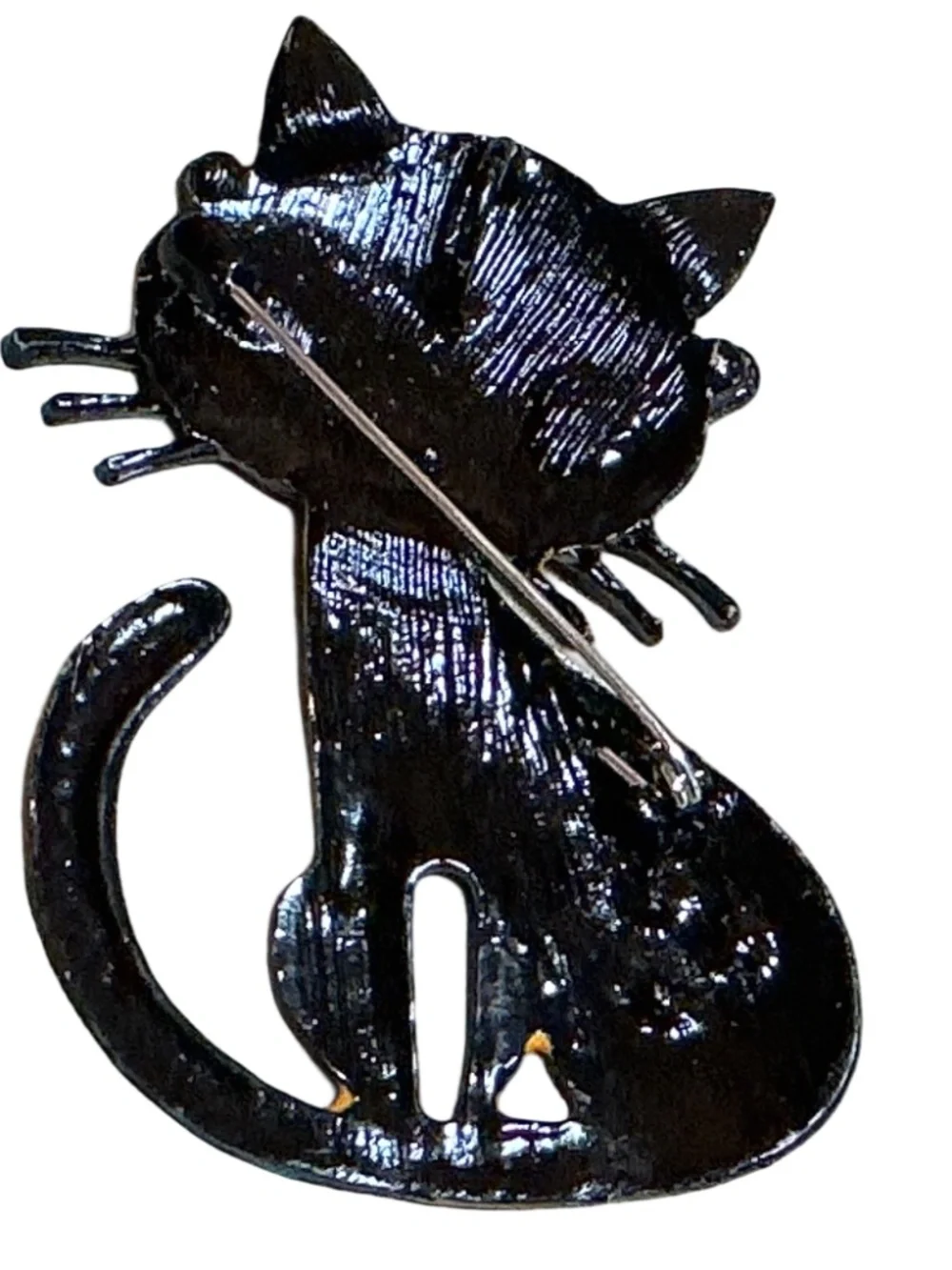Orange Cat Brooch, Whimsicaal with Glasses, Enamel, Cute, Sitting Curled Up Tail